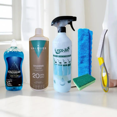 PACK Nº8 CHRONOS + CREMA OXIDANTE + DIFUSOR + CEPILLO JUNTAS + BAYETA Y ESTROPAJO CON ESPONJA LIMPIA Y BRILLA