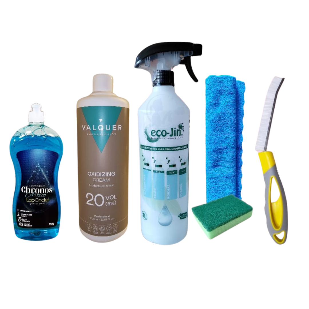 PACK Nº8 CHRONOS+CREMA OXIDANTE+DIFUSOR+CEPILLO JUNTAS+BAYETA Y ESTROPAJO CON ESPONJA