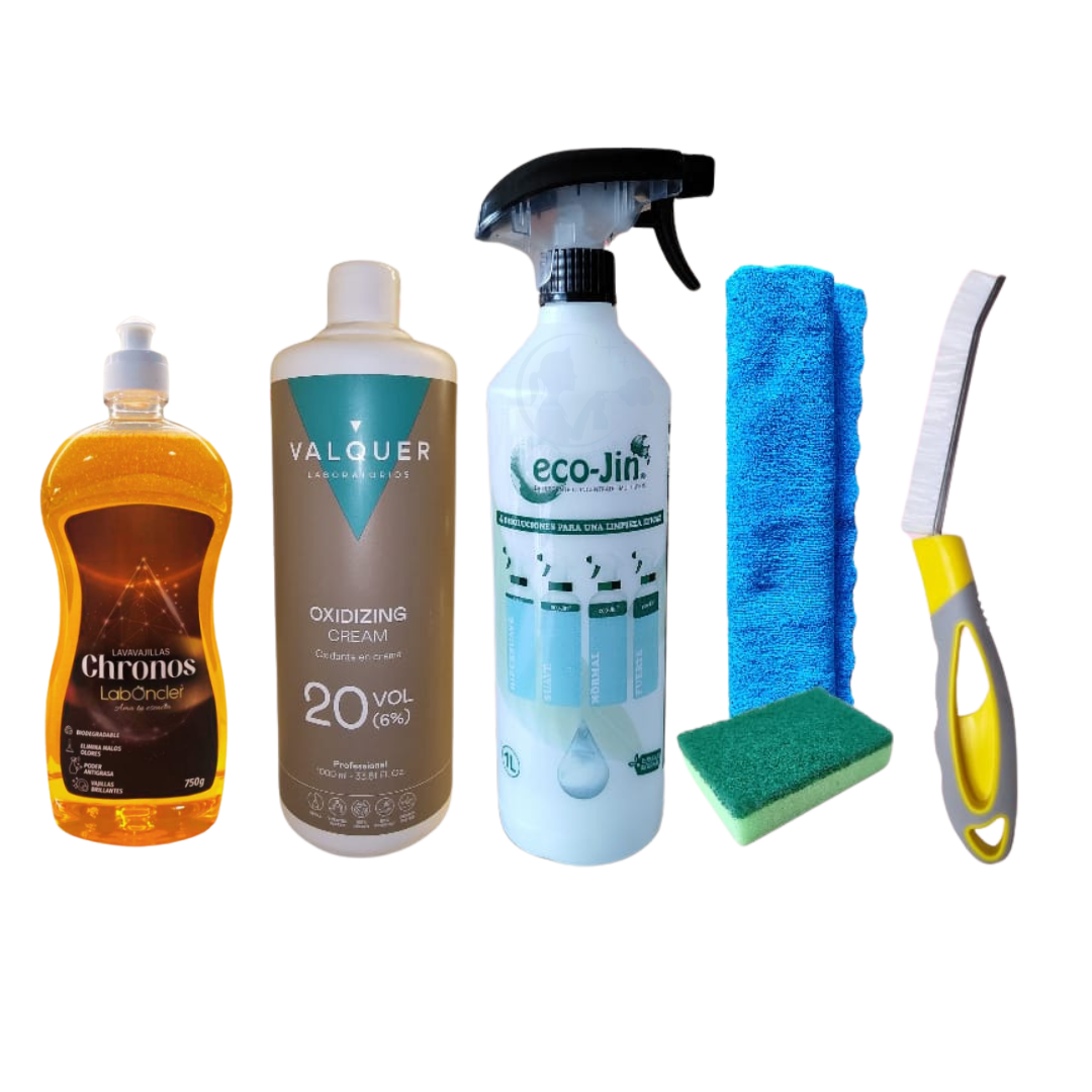 PACK Nº8 CHRONOS+CREMA OXIDANTE+DIFUSOR+CEPILLO JUNTAS+BAYETA Y ESTROPAJO CON ESPONJA