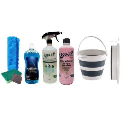 SET CUBO PLEGABLE + CHRONOS A ELEGIR + ECO-JIN Y DIFUSOR + BAYETA MICROFIBRA + ESTROPAJO ESPONJA + JABONOSO LIMPIA Y BRILLA