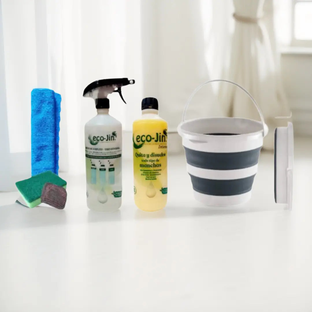 SET CUBO PLEGABLE+ECO-JIN Y DIFUSOR+BAYETA MICROF.+ESTROPAJO ESPONJA+JABONOSO limpiaybrilla.es