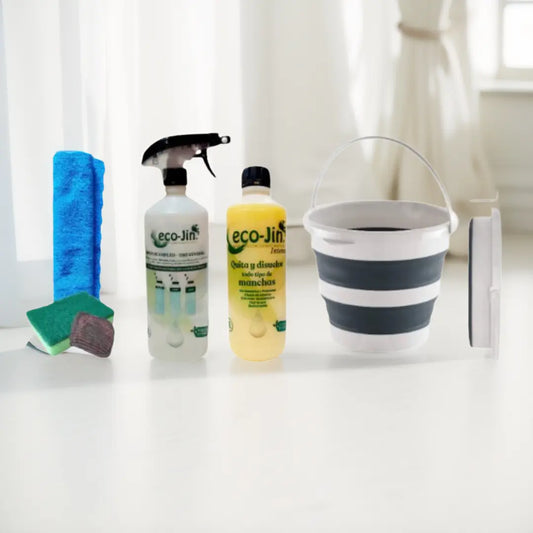 SET CUBO PLEGABLE+ECO-JIN Y DIFUSOR+BAYETA MICROF.+ESTROPAJO ESPONJA+JABONOSO limpiaybrilla.es