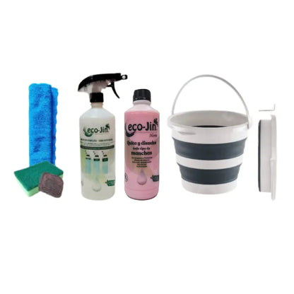 SET CUBO PLEGABLE+ECO-JIN Y DIFUSOR+BAYETA MICROF.+ESTROPAJO ESPONJA+JABONOSO limpiaybrilla.es