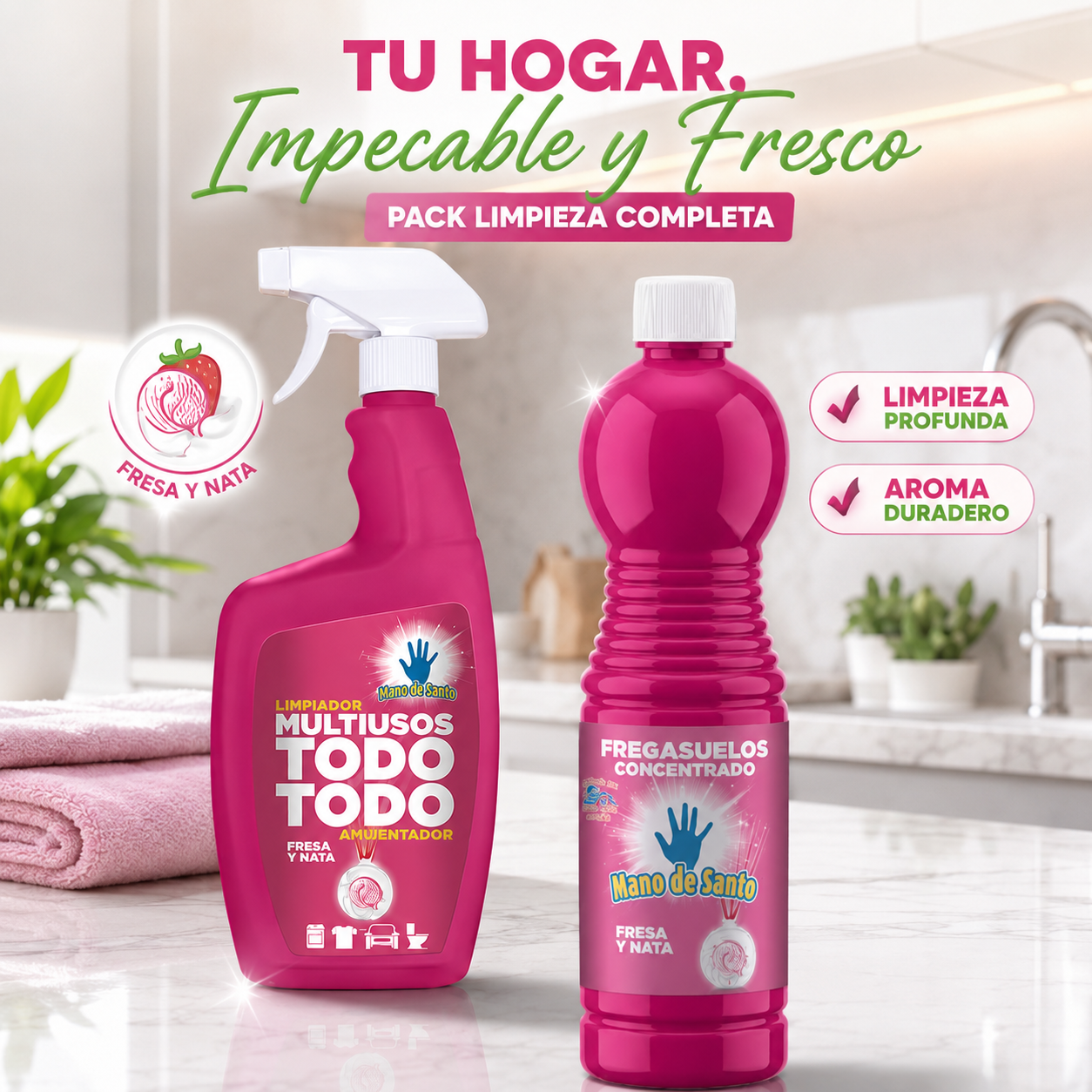 Mano de Santo Limpiador Multiusos Todo Todo Ambientador Fresa y Nata
