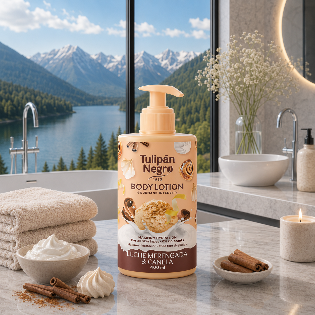 Tulipán Negro – Loción Corporal Leche Merengada & Canela (400 ml) Limpia y brilla