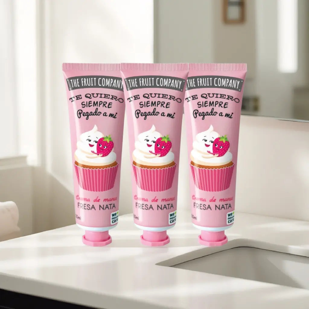 PACK 3 CREMAS DE MANOS AROMA A FRESA Y NATA - THE FRUIT COMPANY Limpia y brilla