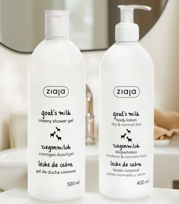Ziaja Pack Leche de Cabra con Gel de Ducha Cremoso y Loción Corporal Nutritiva Limpia y brilla