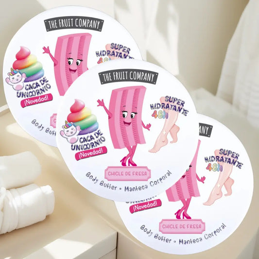 3 MANTECAS CORPORALES DE CHICLE DE FRESA - THE FRUIT COMPANY Limpia y brilla
